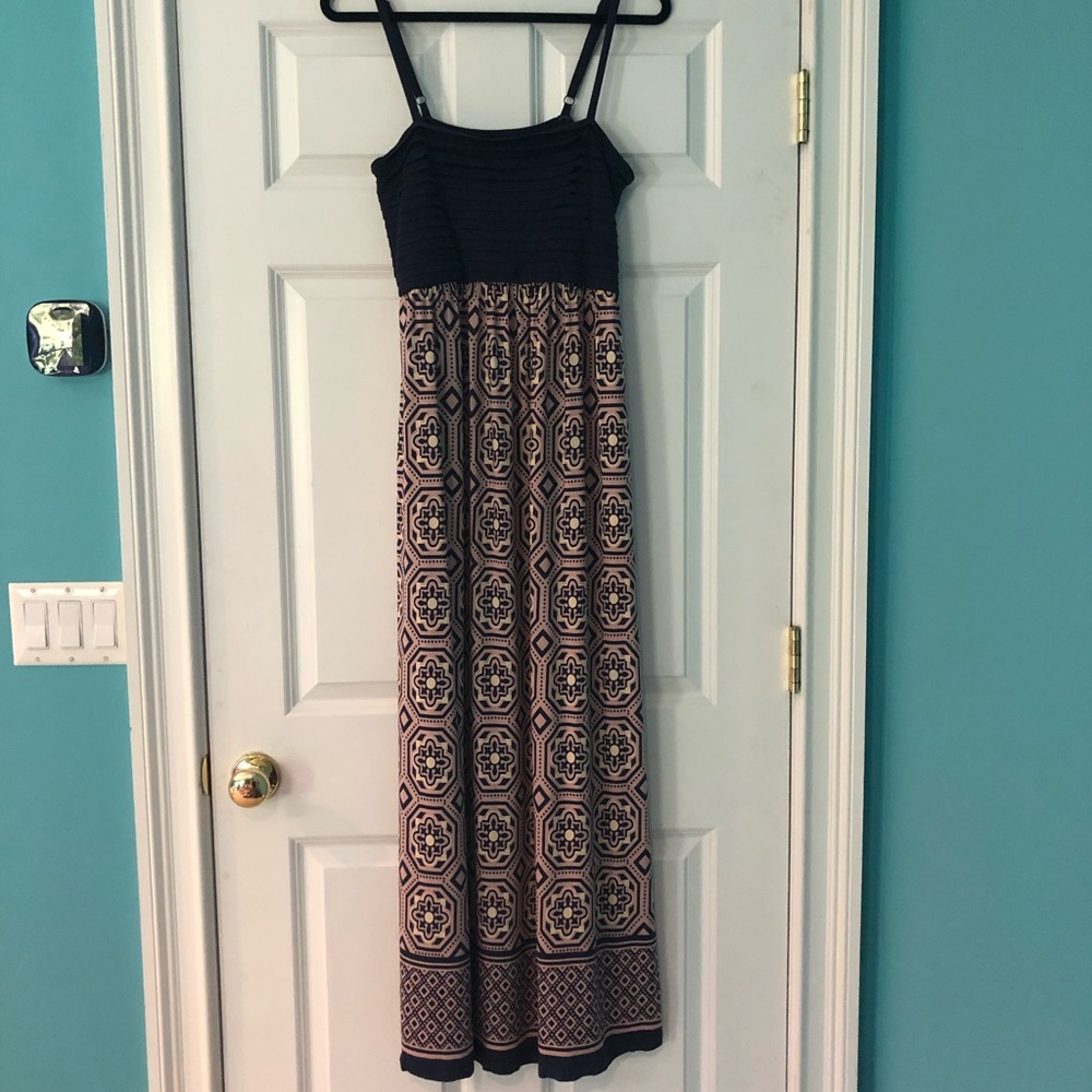 Navy & Lilac Geometric Print Maxi Dress